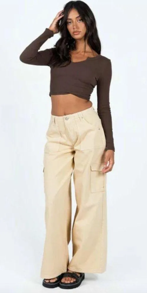 Adrianne Stone Beige Wide Leg Cargo Jeans 8 - Image 3