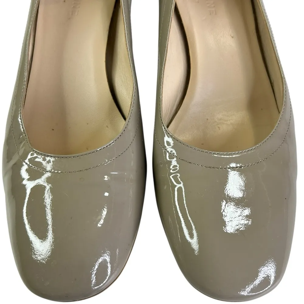 Everlane The Day Heel Taupe Patent Leather Block Pumps size 8.5 Italy - Image 3