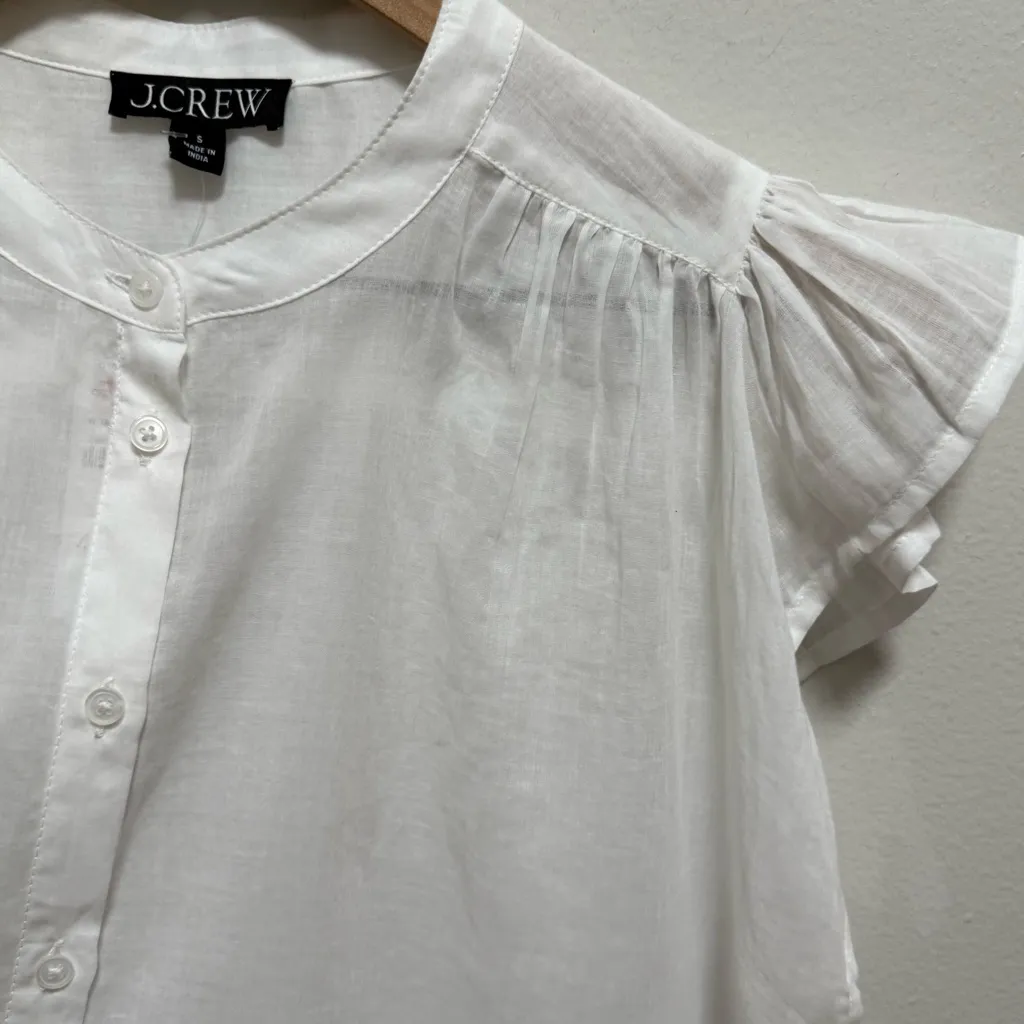 J. Crew white button down sheer flutter sleeve blouse coastal beach preppy NWT S - Image 5