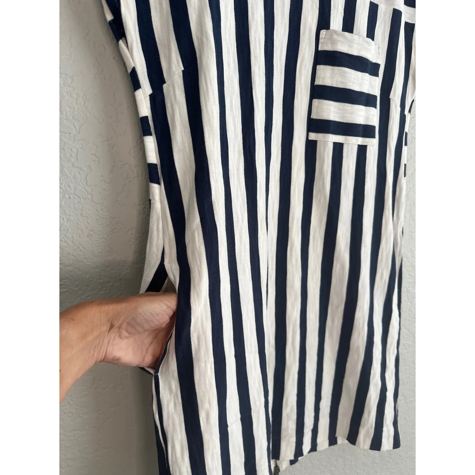 Madewell Blue Stripe Zipper Dress Preppy Nautical Vacation Seaside Coastal Yacht - Image 3