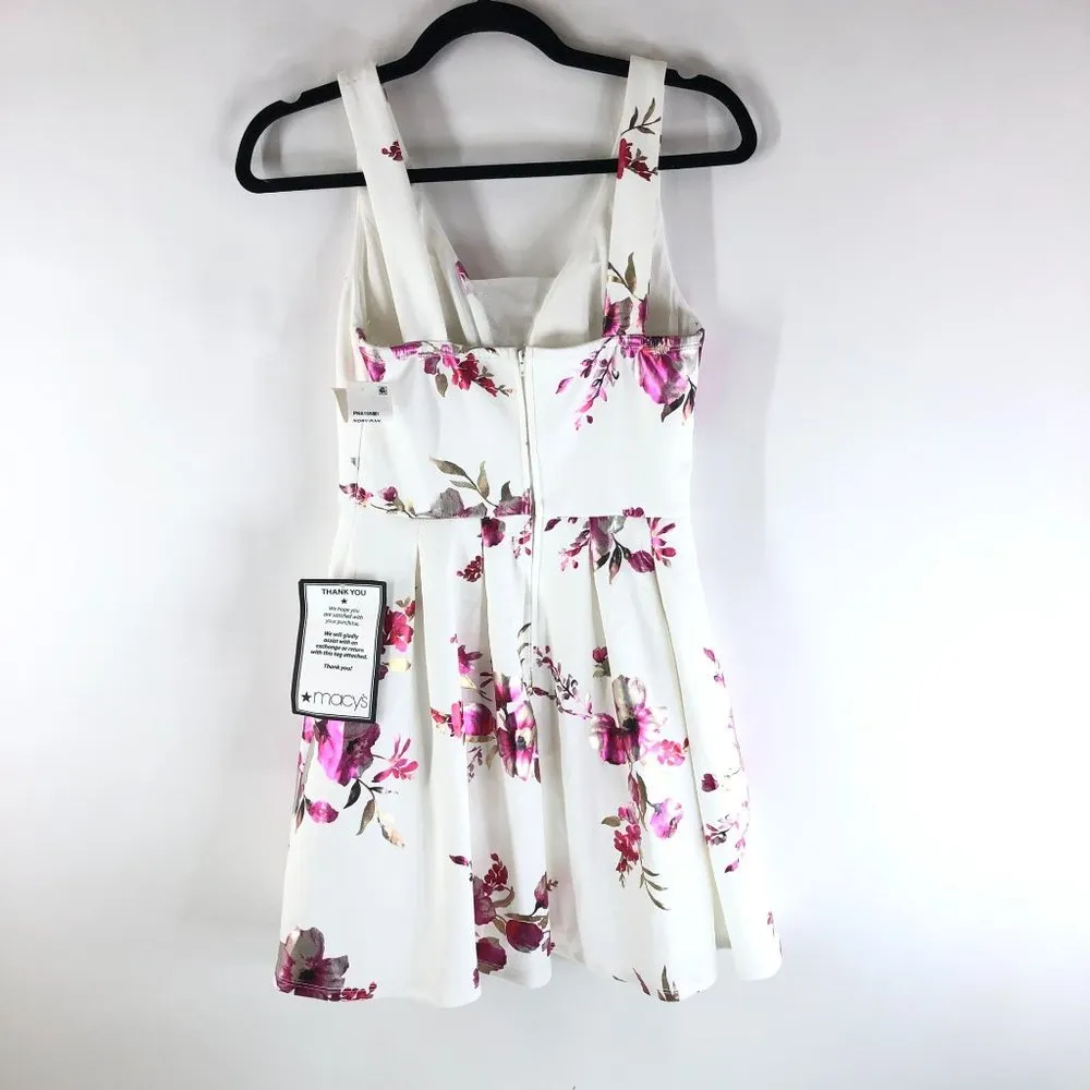 Crystal Doll Mini Dress V Neck Sleeveless A Line Floral White Pink Juniors 1 - Image 4