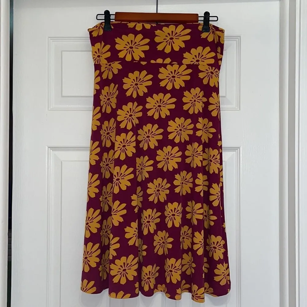 ✨LuLaRoe Purple & Gold Floral Azure A-line skirt - Image 3