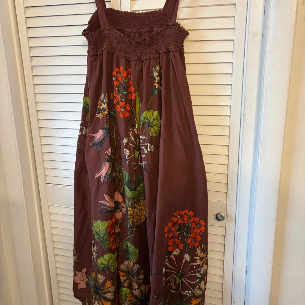 Maeve Anthropologie Beaujardin Maxi Dress in a rust brown with floral med - Image 6