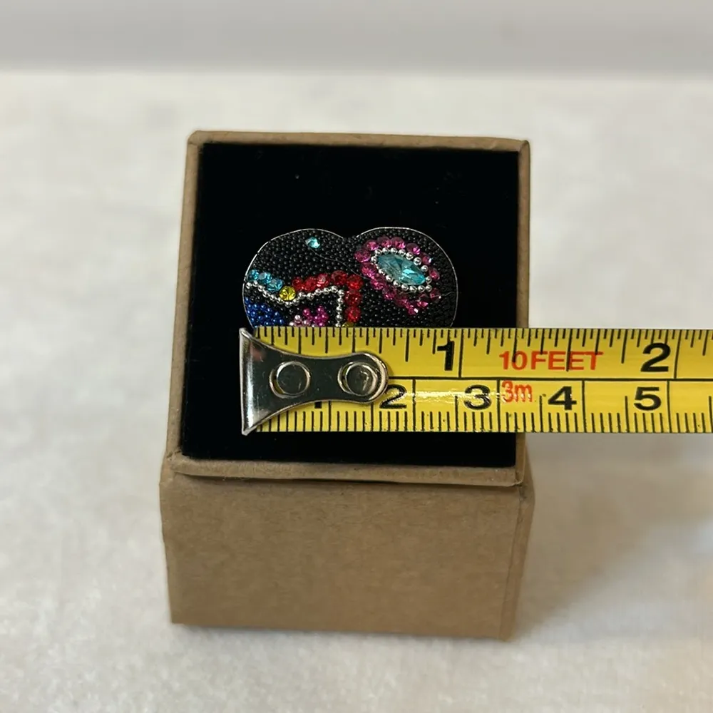 Solid Sterling Silver Micro Mosaic Heart Shaped Ring Size 7 Black - Image 10