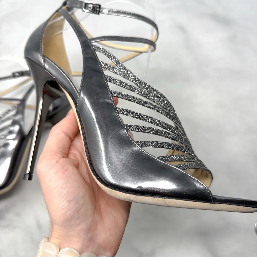 Jimmy Choo Florry Metallic Glitter Strappy Stiletto Sandal Heels Formal Party 42 - Image 6