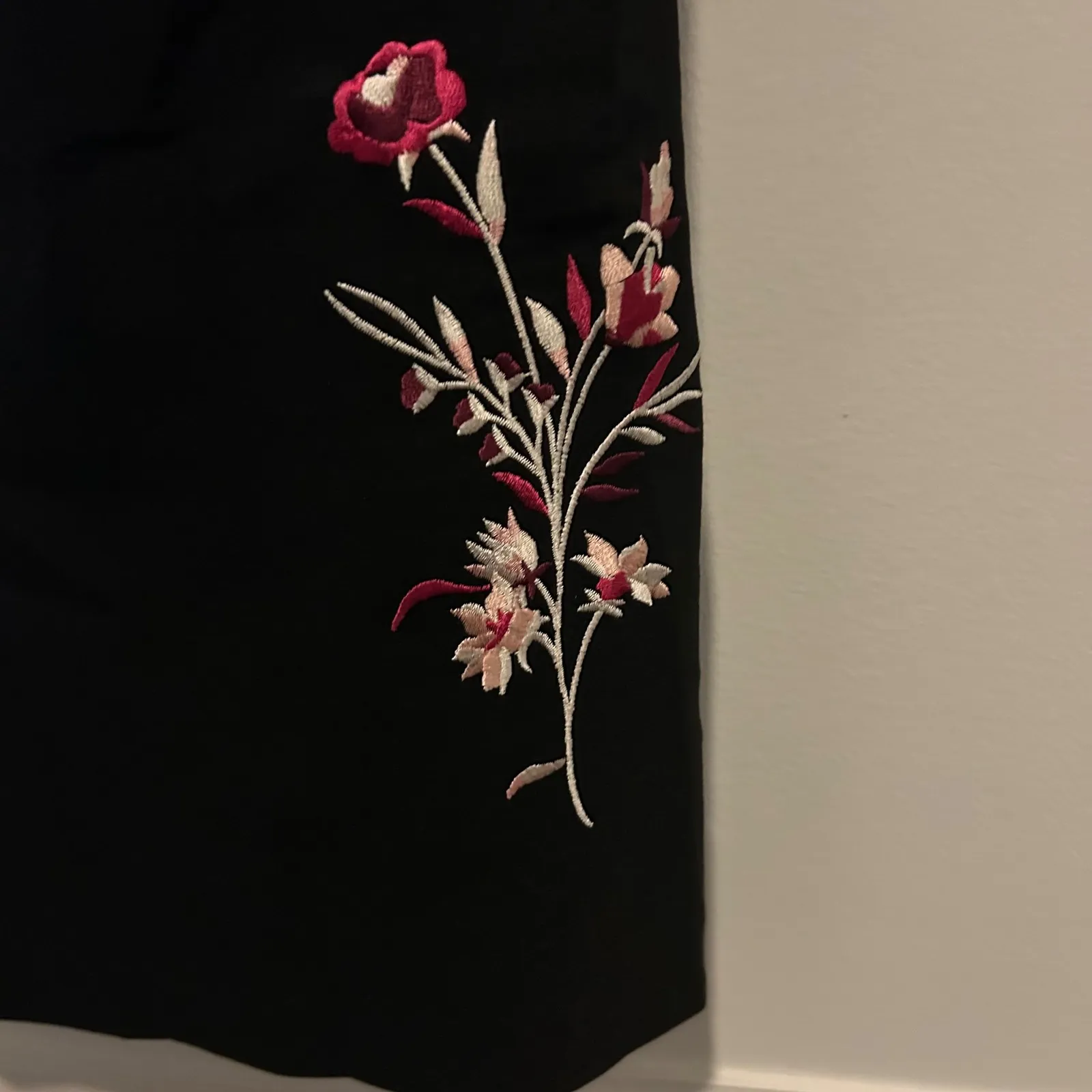 VTG Necessary Objects Black Dress Floral Embroidered Spaghetti Strap Size M/L - Image 4