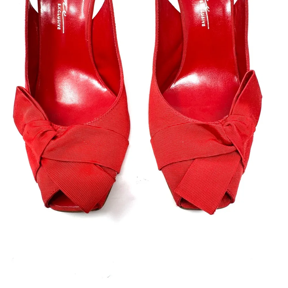 LERRE red fabric buckle sling back heels, made in Italy, Size 39 - Image 6