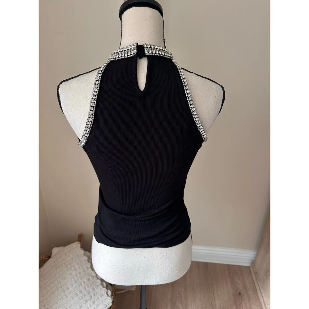 Generation Love Diane Black Sleeveless Razor Back Rhinestone Trim Top XS - Image 4