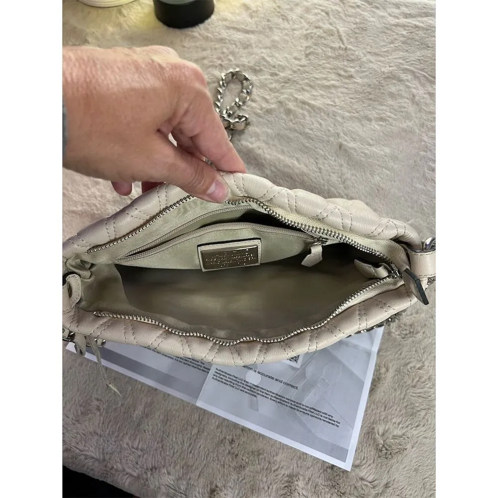 Mario Valentino Women's Quilted Cream Leather Shoulder Bag Medium - Image 7