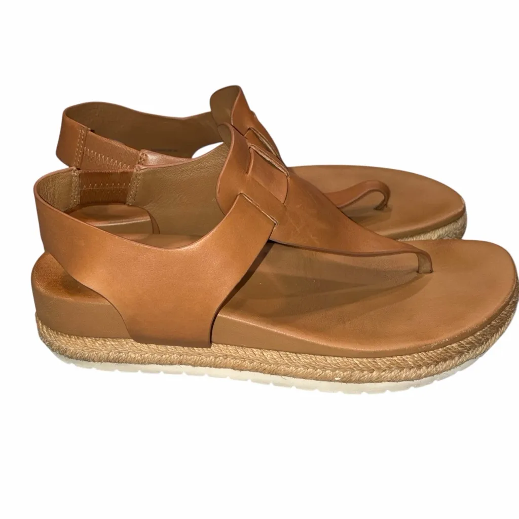 Vince Flint Brown Leather Espadrille Platform Thong Sandals Shoes size 6 36 - Image 4