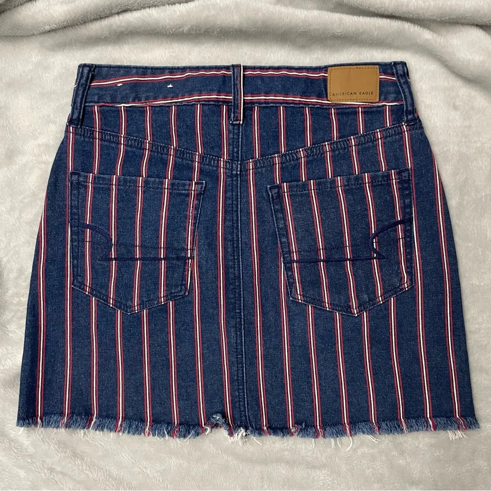 American Eagle Patriotic Americans Striped High Waisted Denim Mini Skirt 2 - Image 2