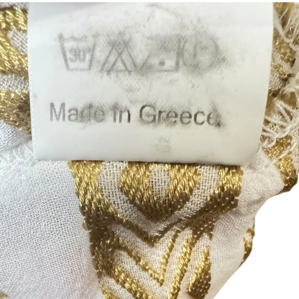 Made in Greece Embroidered Cotton Boho Dress White Gold Sleeveless S Resortwear - Image 10