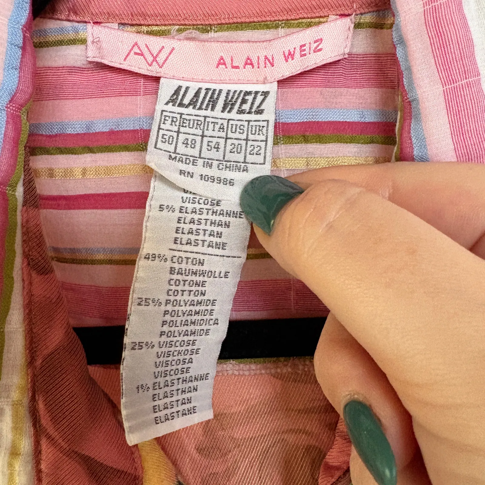 Alain Weiz Maximalist Top Colorful Art To Wear Hippie Button Down Euro Size 20 Pink - Image 10