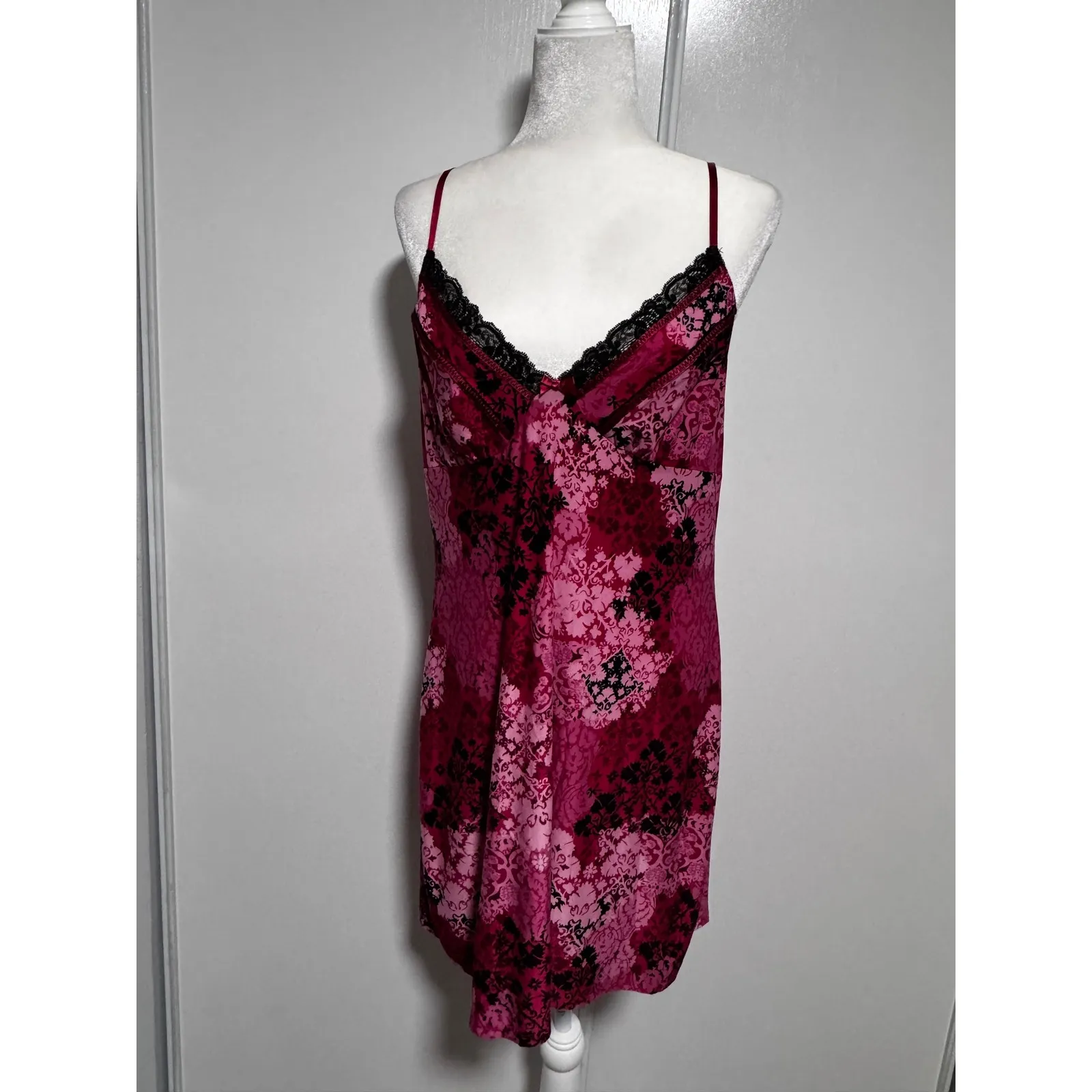 Vintage Linea Donatella Women's Robe Slip Set Pink Black Floral Lace Size L/XL - Image 3