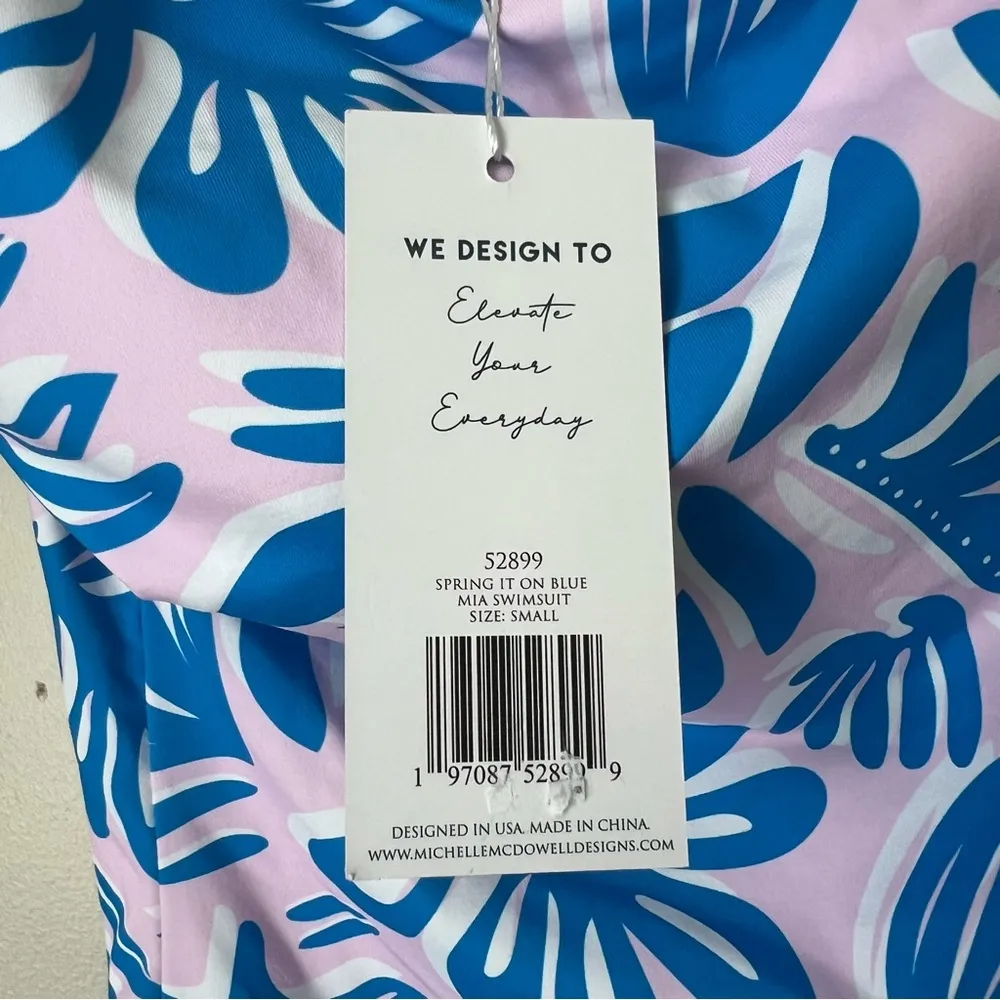 Michelle Mcdowell Women’s Floral Blue Mia One Shoulder One Piece Swimsuit Small - Image 8