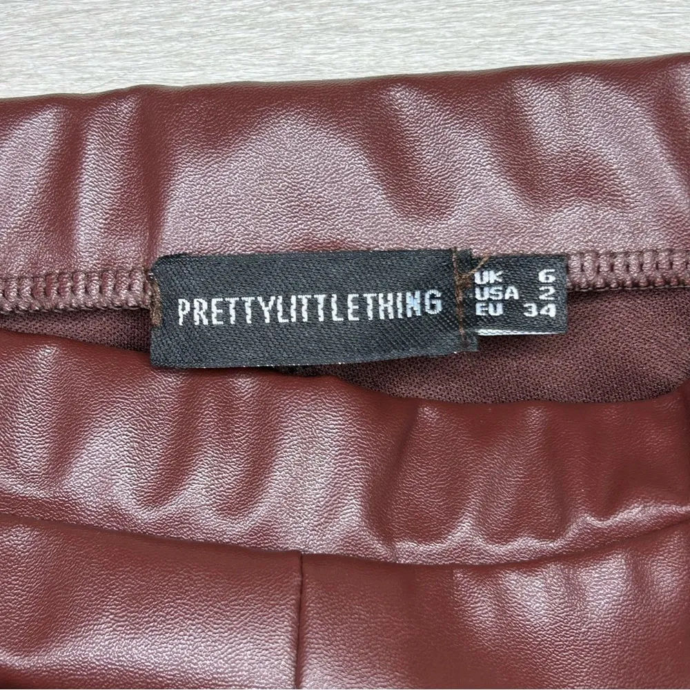 PrettyLittleThing brown split hem high rise faux leather pants size XS 2 - Image 6