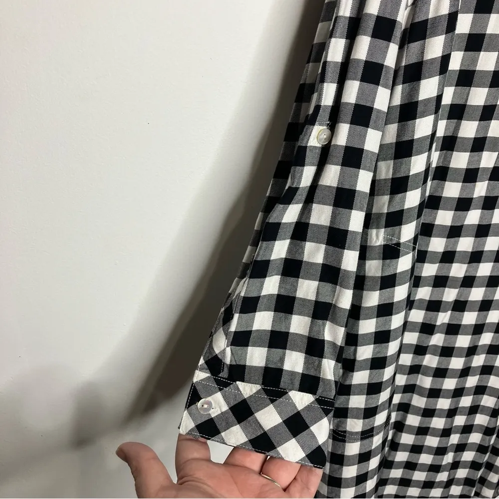 J. Jill black & white checkered shirt dress roll tab long sleeves size XL - Image 4