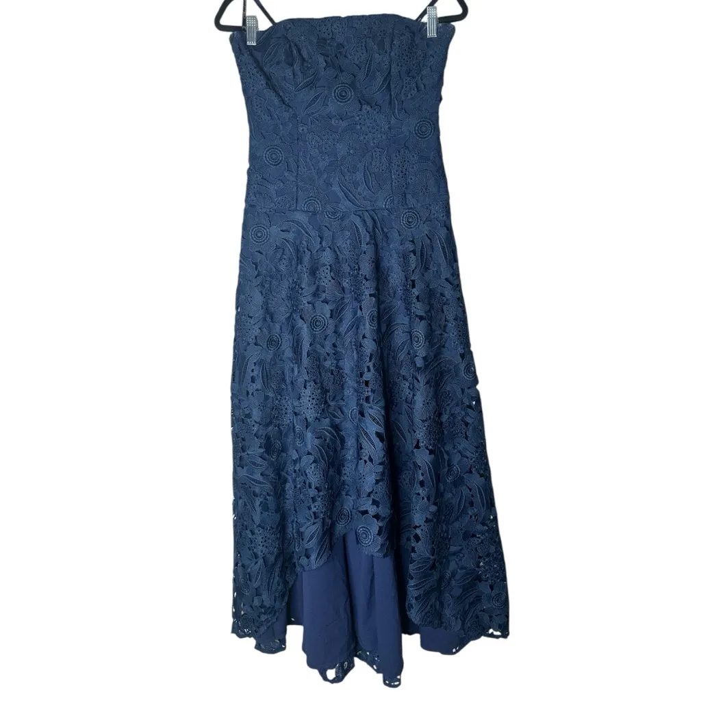 Shoshanna Midnight High Low Navy Blue Floral Gown Size 4 - Image 2