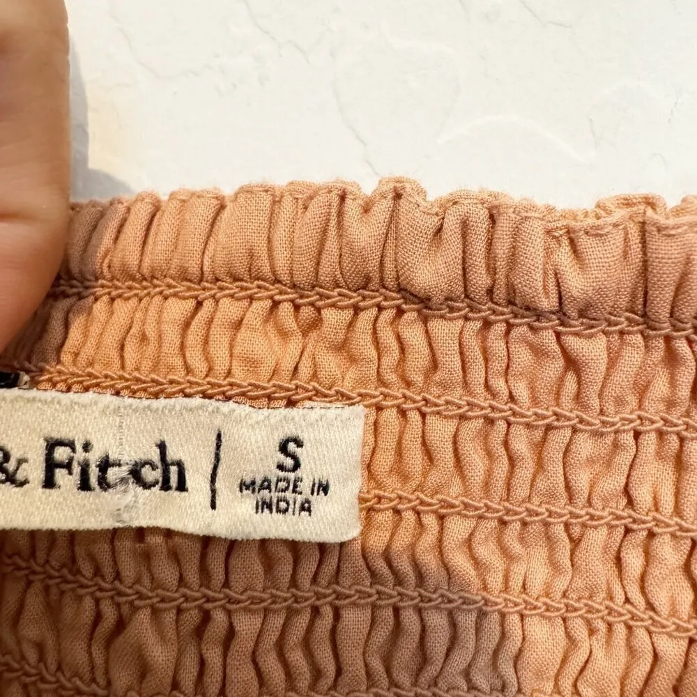 Abercrombie Puff Sleeve‎ Smocked Cropped Top Peasant Cottage Boho Size Small - Image 6