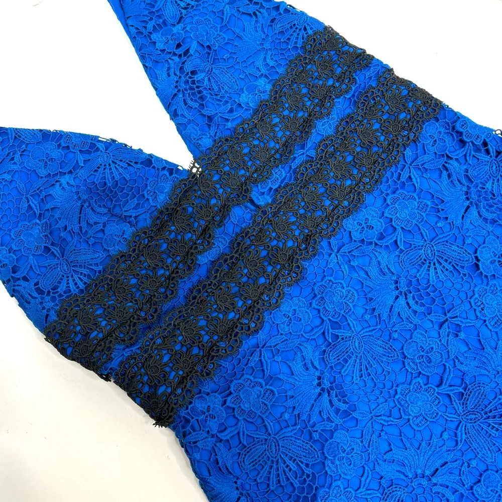 DVF Blue Viera Lace Sleeveless Shift Midi Dress V Neck 4 - Image 4