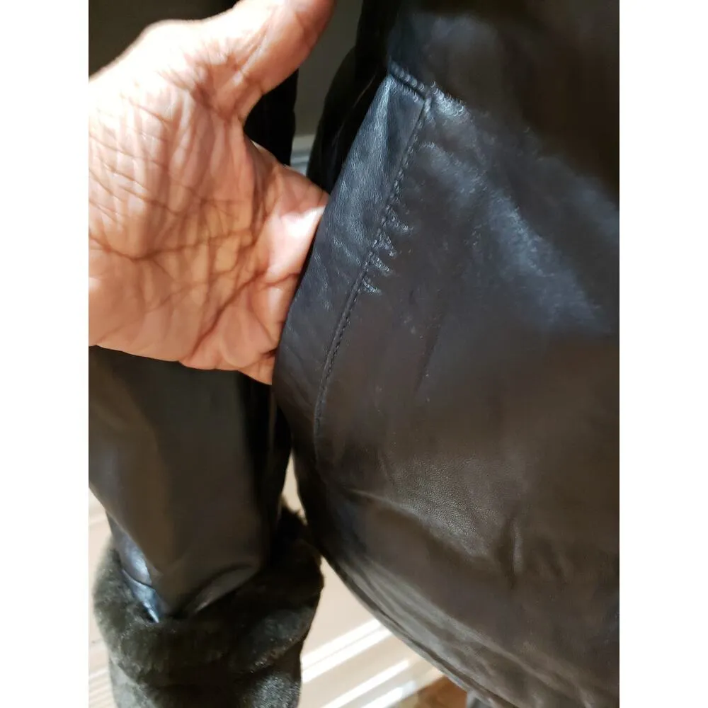 Columbia Leather Jacket Women’s M Black Faux Fur Lined Zip Winter Coat Warm - Image 5