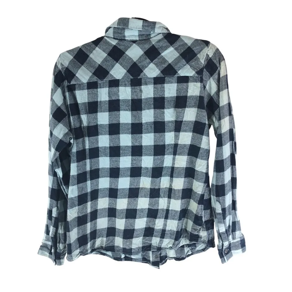 Lincoln Outfitters Womens Flannel Shirt Button Down Plaid Blue Black Size L - Image 2