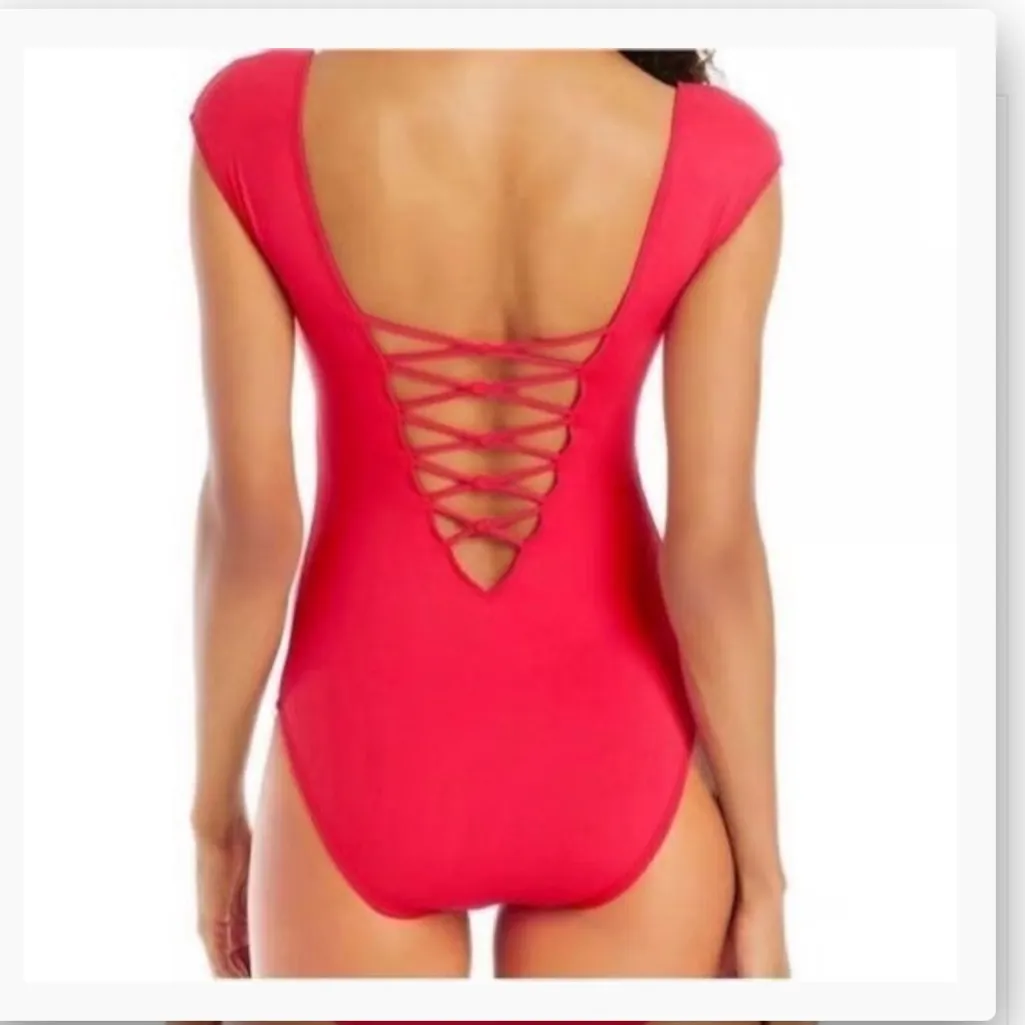 BLEU BY ROD BEATTIE Hole In One Lattice Cap Sleeve One Piece Size 8 - Image 3