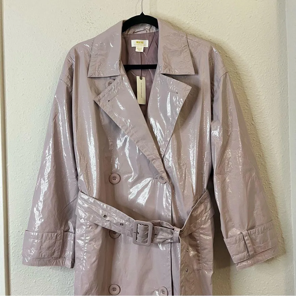 Anthropologie Maeve Patent Faux Leather Trench Coat NEW Size Medium - Image 7