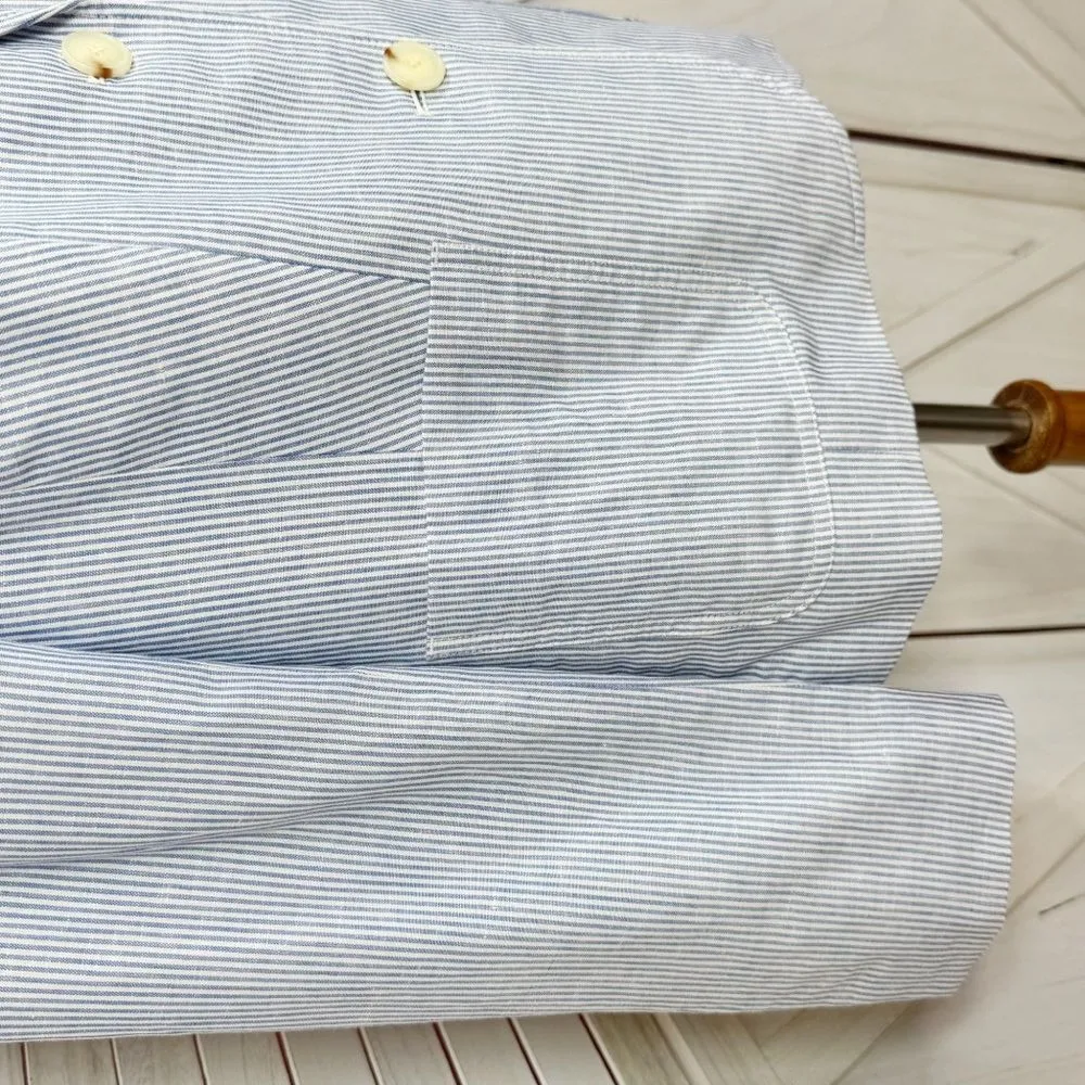 Talbots Linen Blend Seersucker Striped Blazer‎ Jacket Blue White 10 Preppy - Image 9