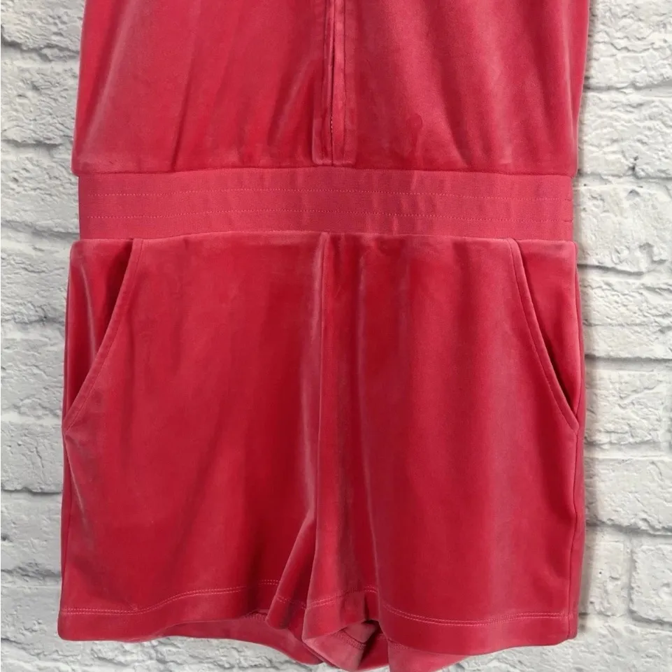 Juicy Couture Womens Pink Velour Zipper Romper Size Medium - Image 3