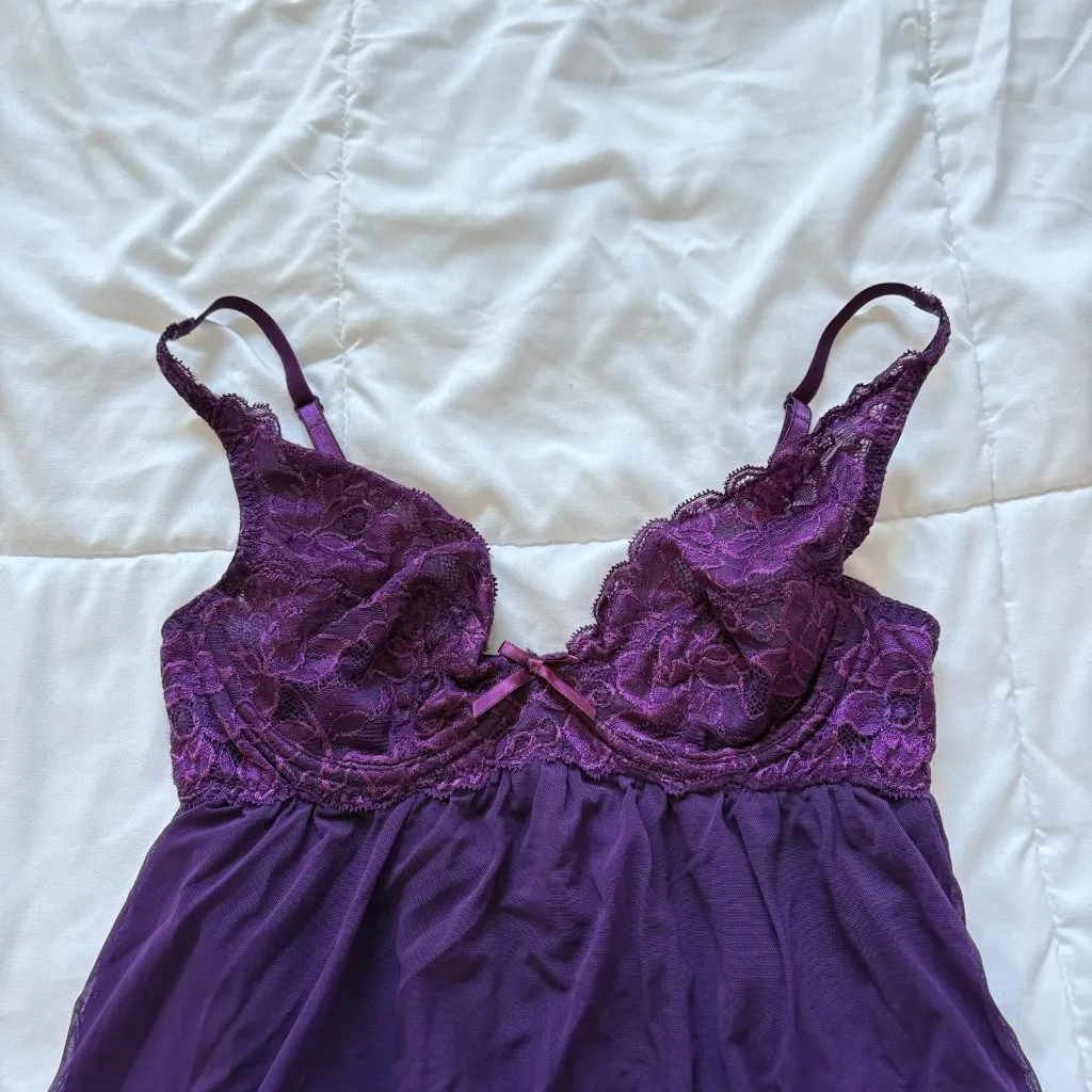 Vtg 90s Babydoll Dress Nightgown Chemise Purple Womens Medium Lingerie Sexy Y2K - Image 2