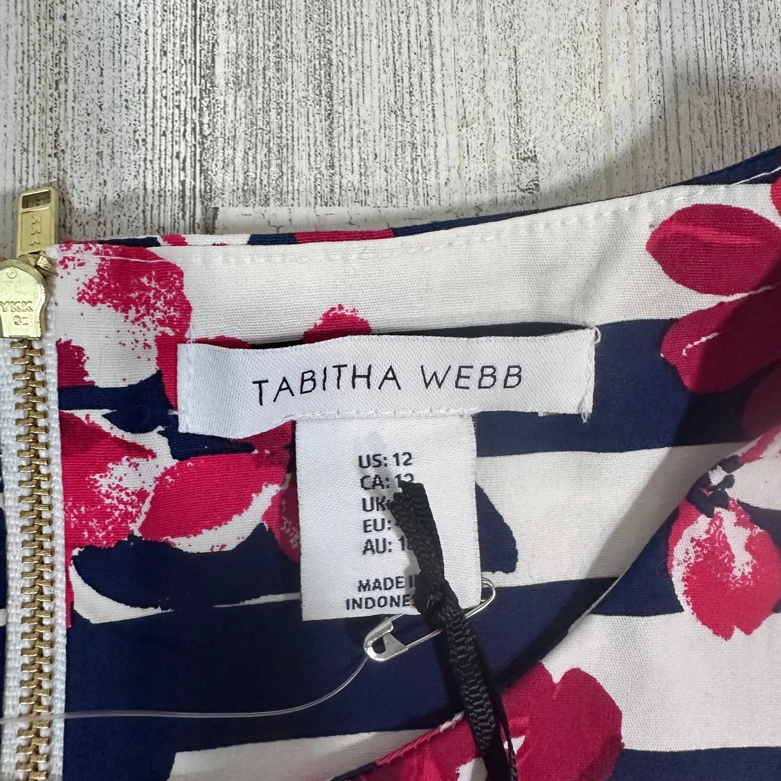 Tabitha Webb Navy White Stripe Floral Dress – Magenta Pink Print – Size 12 NWT - Image 3