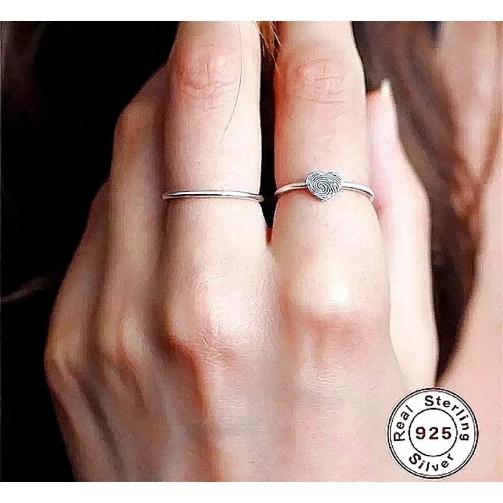 NEW Women’s Dainty‎ 925 Sterling Silver Fingerprint Heart Ring, Adjustable - Image 11