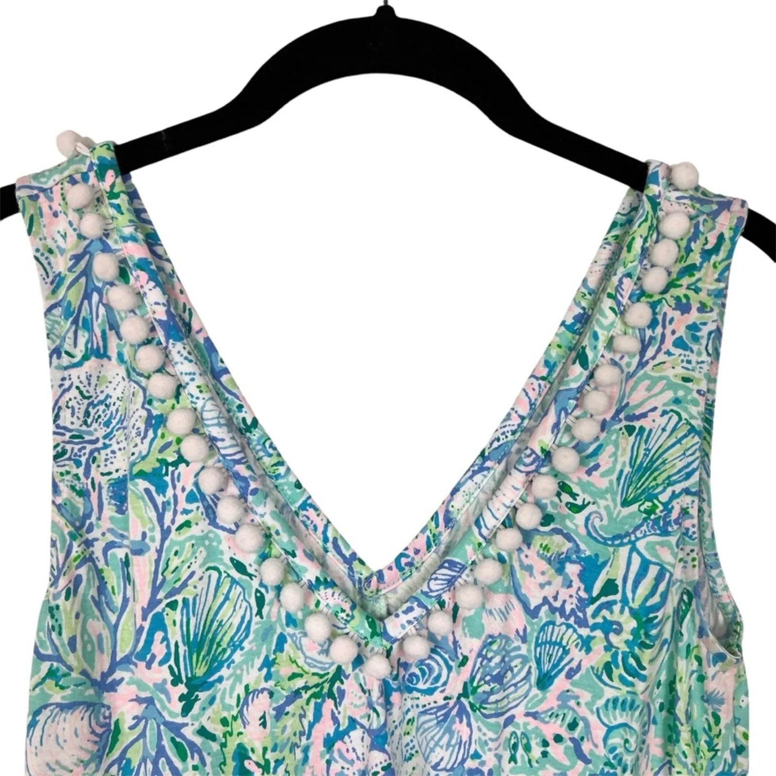 Lilly Pulitzer Camilla Swing Dress XS Surf Blue Soleil It On Me Pom-Pom - Image 4