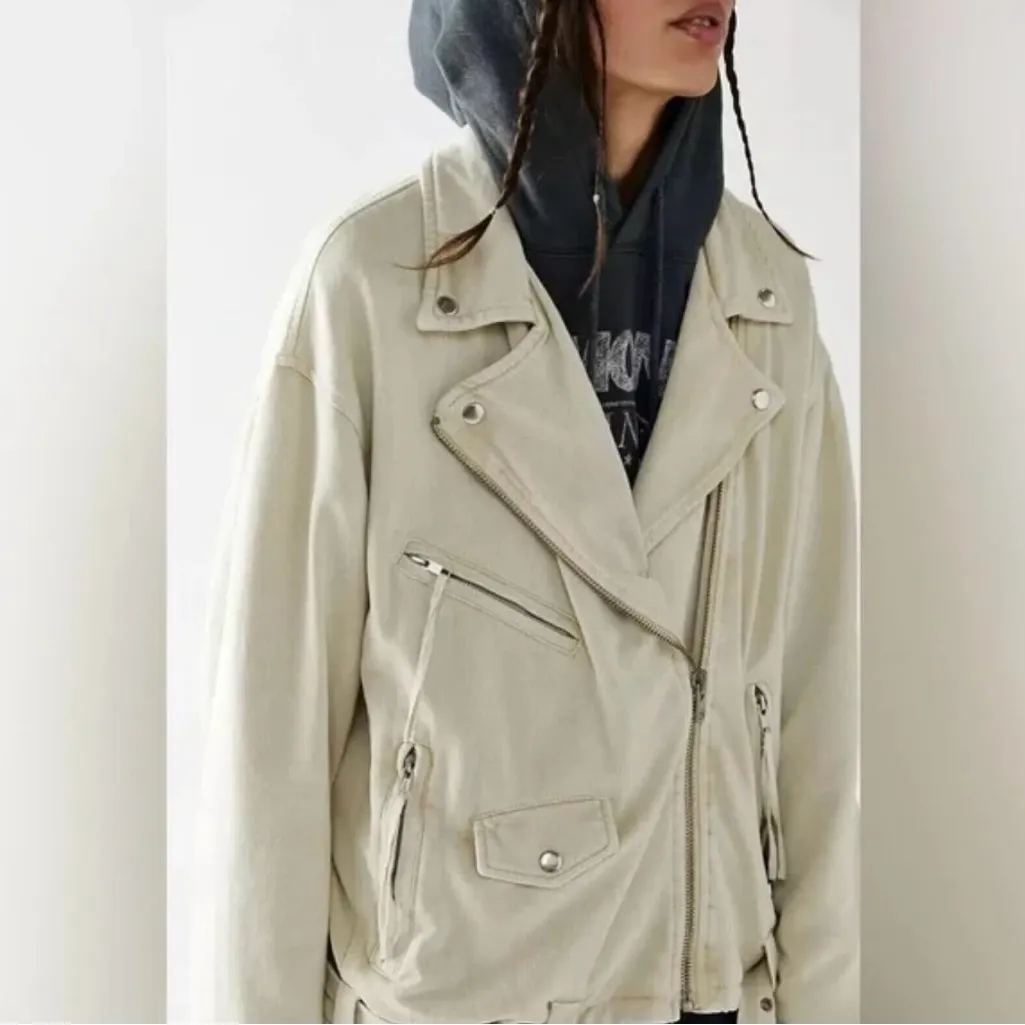 FREE People We The Free Rebel‎ Knit Moto Jacket in Vanilla Creme Size Small - Image 3