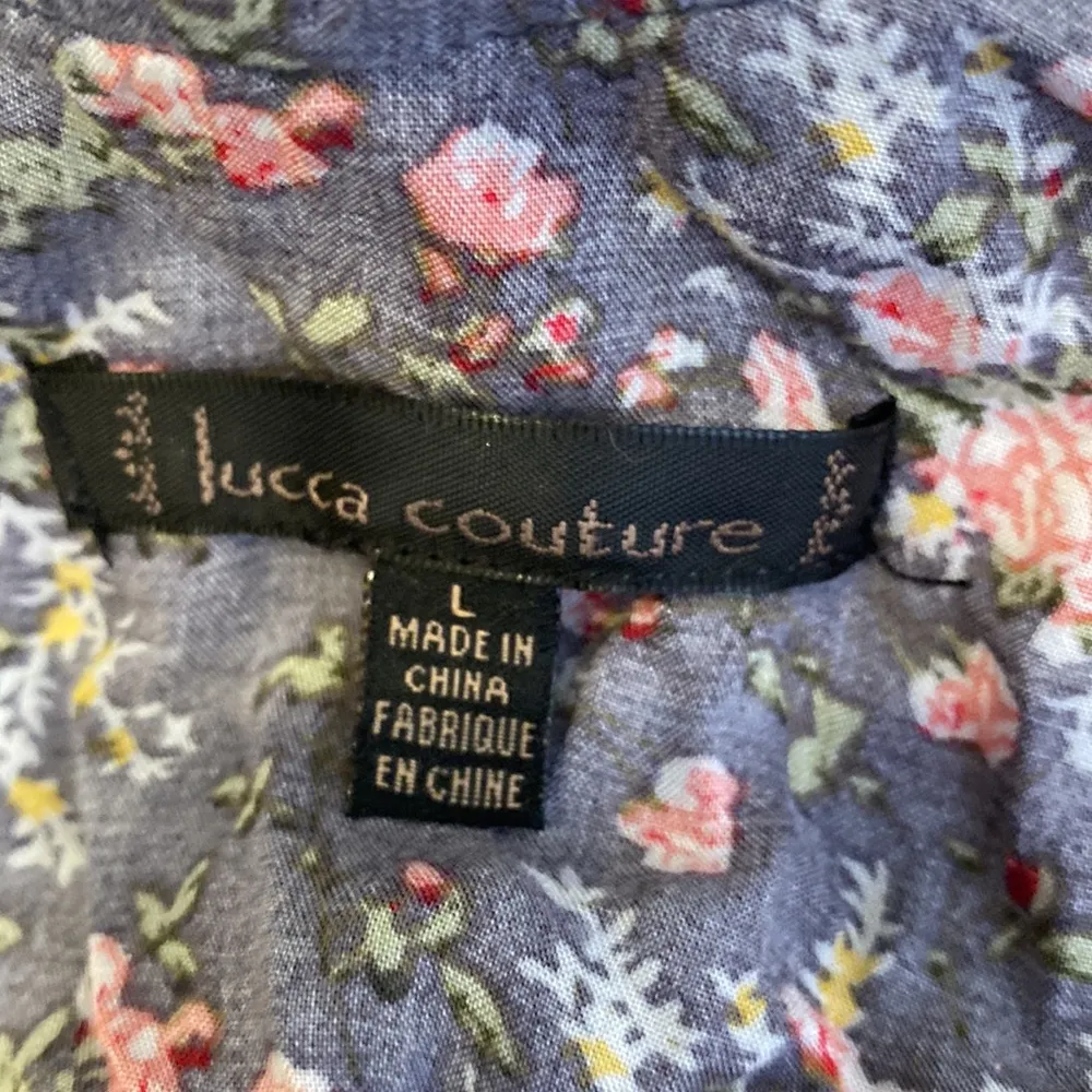 Lucca Couture Floral All Over Print Mini Dress Ruffle Scoop Neck EUC Sz Lg - Image 6
