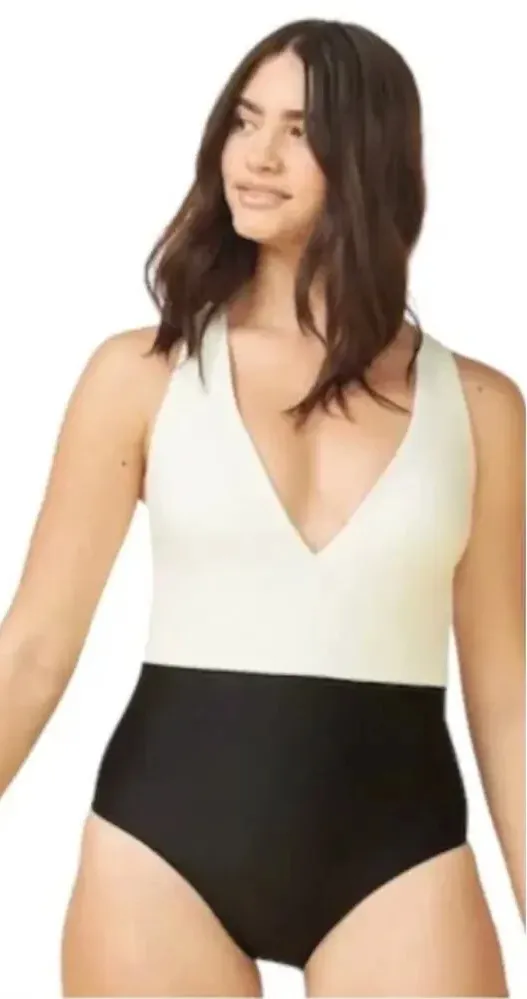 Summersalt Deep Dive Swim Bathing Suit Black White Colorblock Size 14 - Image 1