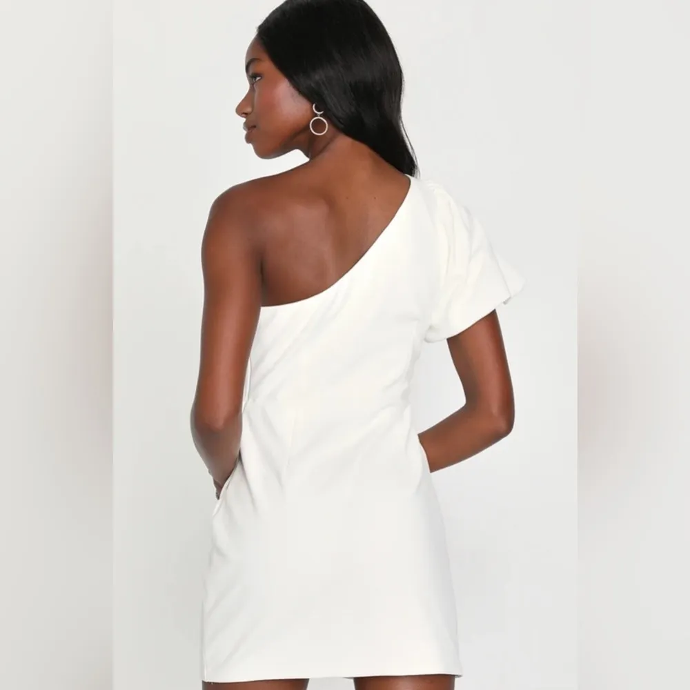 Flirtatious Celebration White One-Shoulder Tulip Mini Dress - Image 2