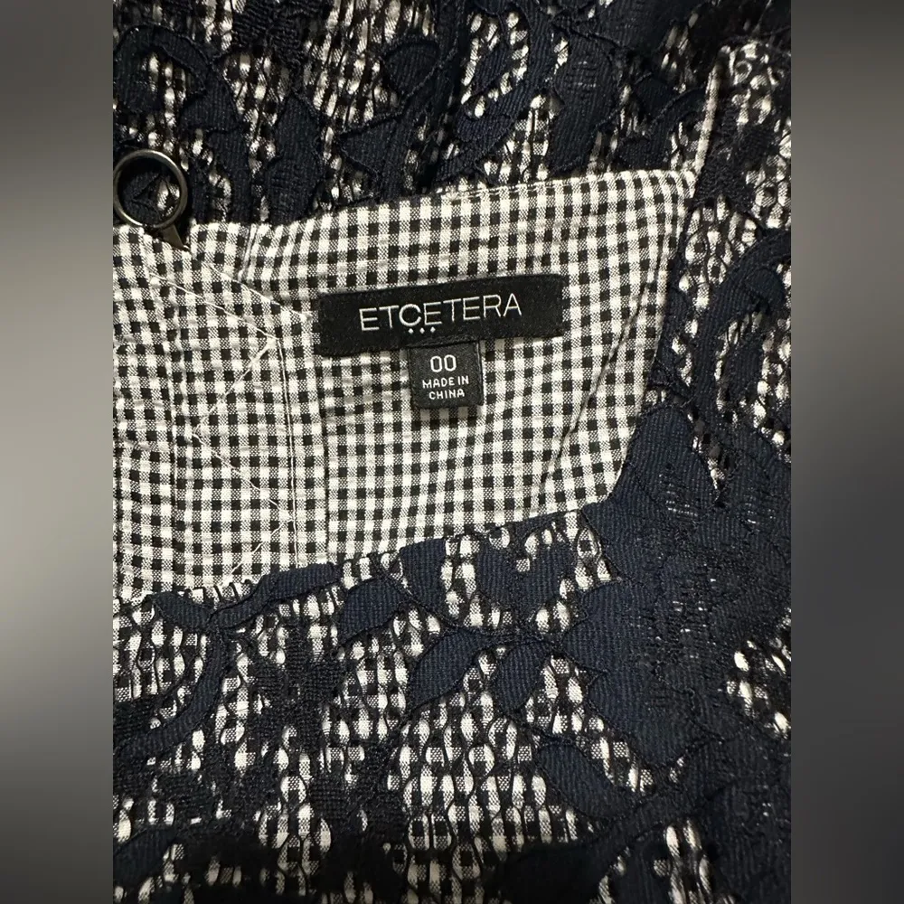 NWT Etcetera Navy Blue Floral Lace & Gingham Check
Cotton Pencil Sheath Dress 00 - Image 5