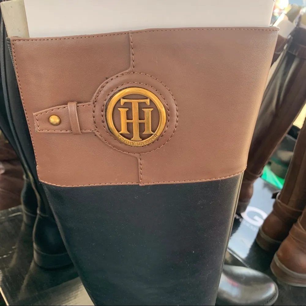 Tommy Hilfiger Tall Riding Boots Logo Brown Black Twinezza Equestrian Ridder - Image 4