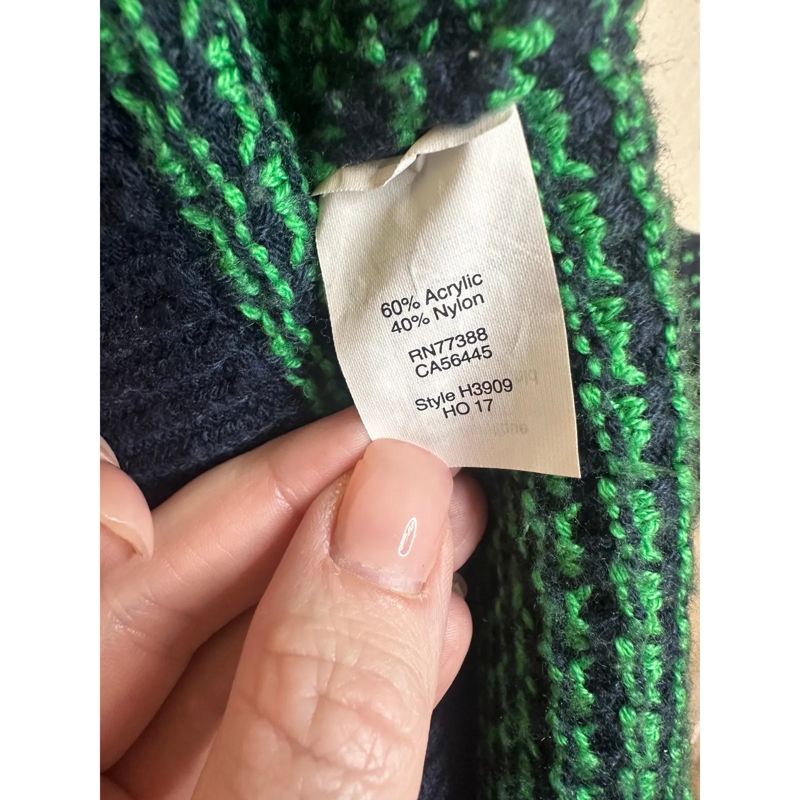 EUC J Crew Mock Turtleneck Navy Blue and Kelly Green Textured Sweater Size S - Image 5