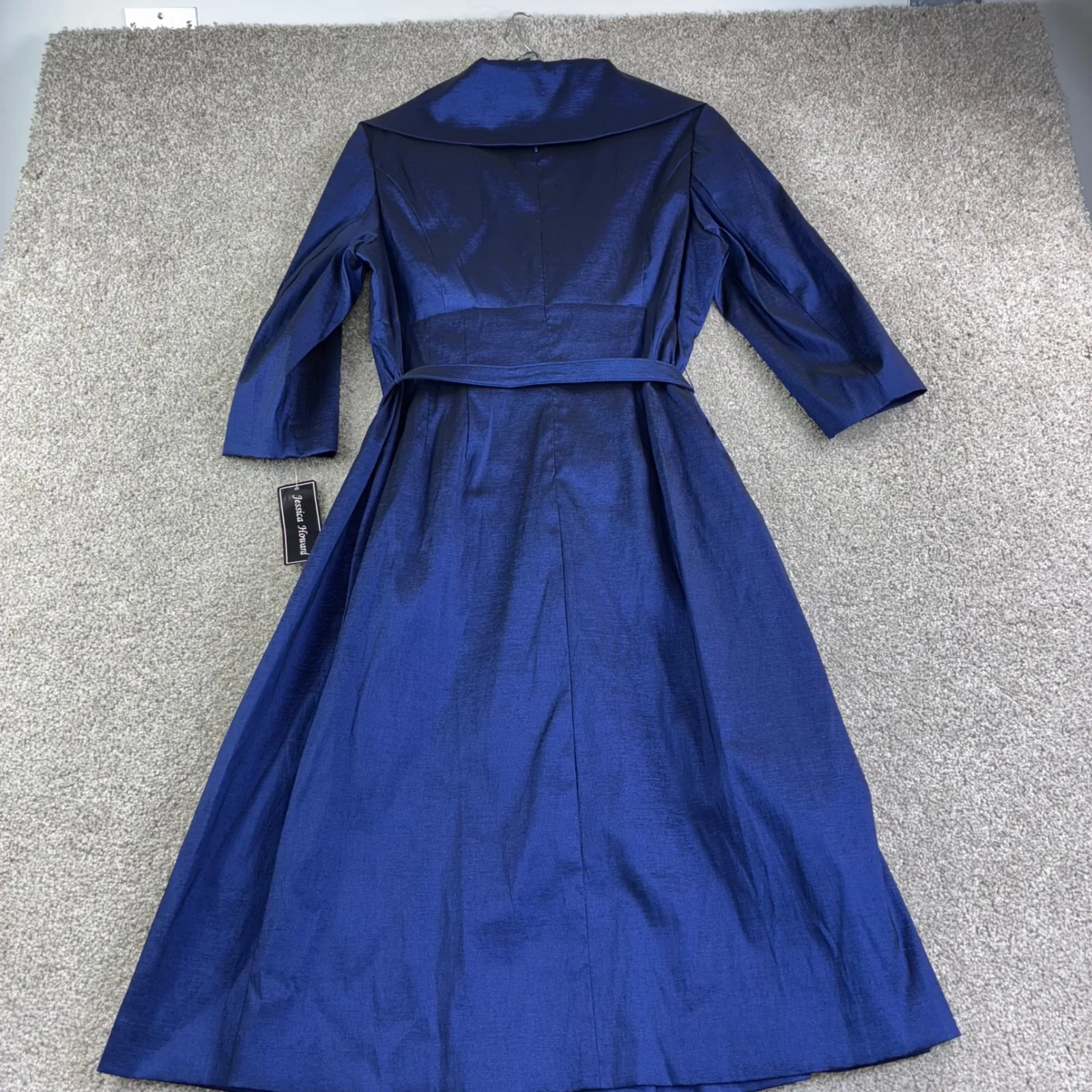 Jessica Howard Womens 14 Royal Blue Jacquard Midi Dress with Flower Accent Party - Image 2