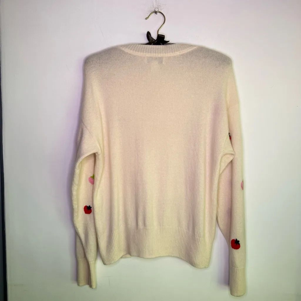 Filoro Cashmere Sweater L Cream‎ Embroidered Fruit Pullover Jumper Strawberry Pink Size L - Image 4