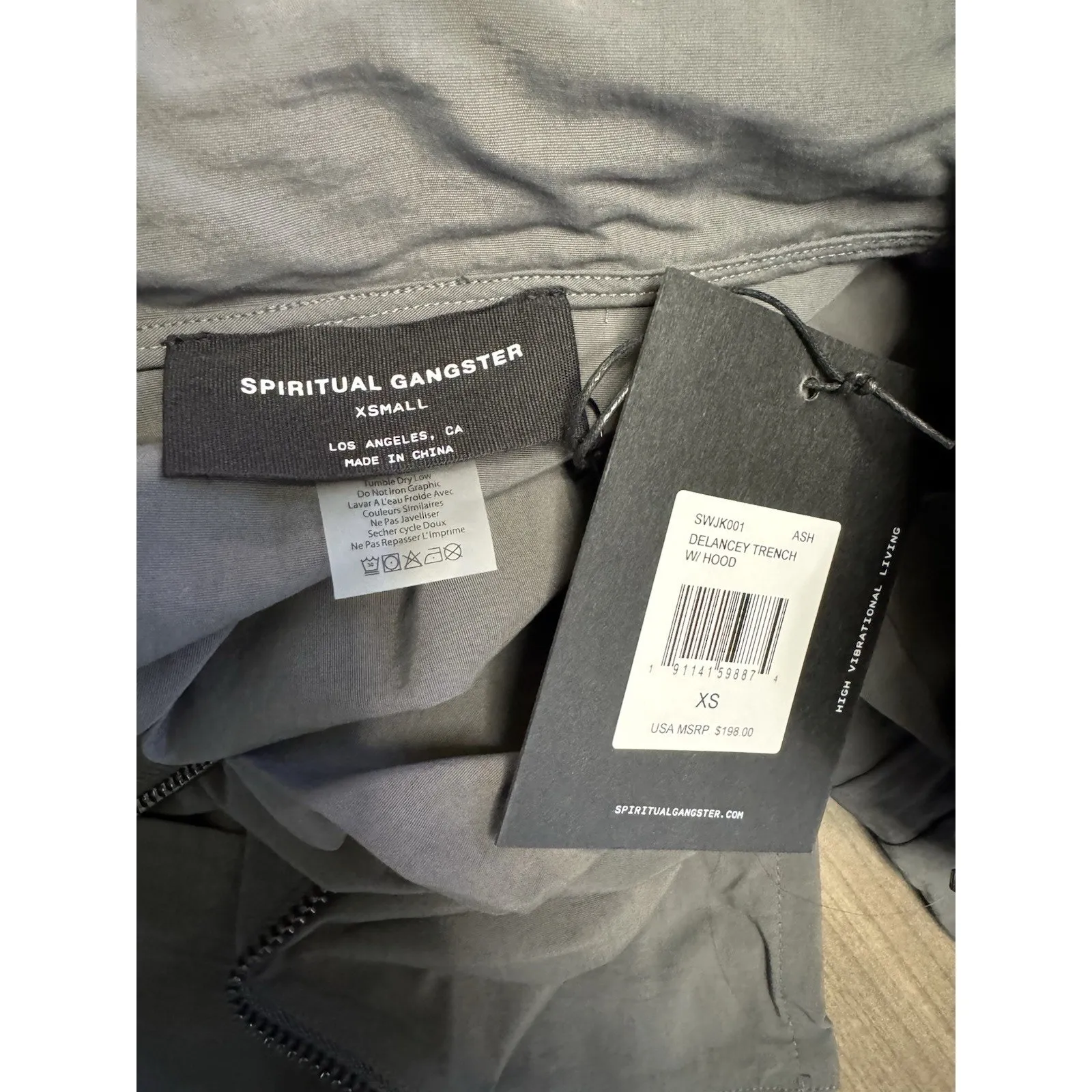 NWT Spiritual Gangster Delancey Trench Coat W/ Hood Dark Gray Women’s Size XS - Image 10