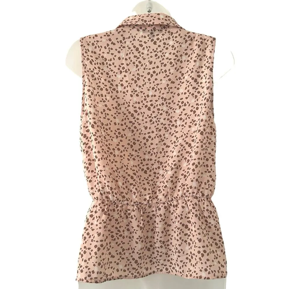 Pleione Women's Collared Pink Animal Print Peplum Wrap Top XS NWOT - Image 8