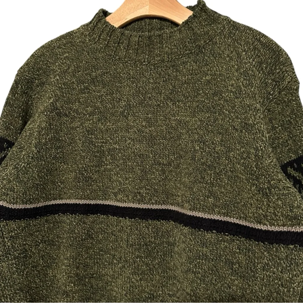 United Colors of Benetton Vintage Women’s XL Hunter Green Fair Isle Arms Sweater - Image 3