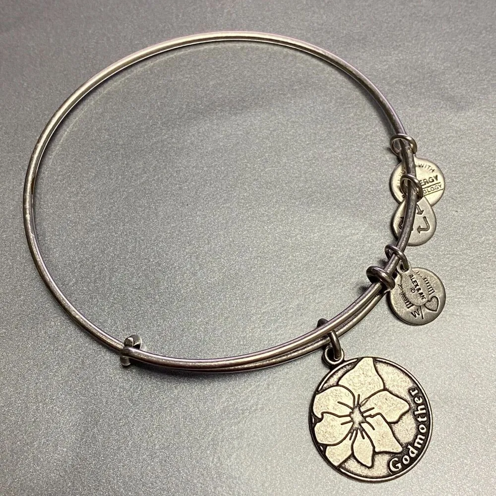 Alex and Ani Godmother Charm Bangle Silver Tone Bracelet Adjustable - Image 4