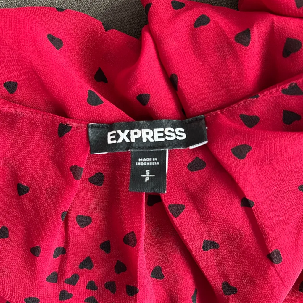 Express Red Blouse with Black Heart Pattern - Image 4