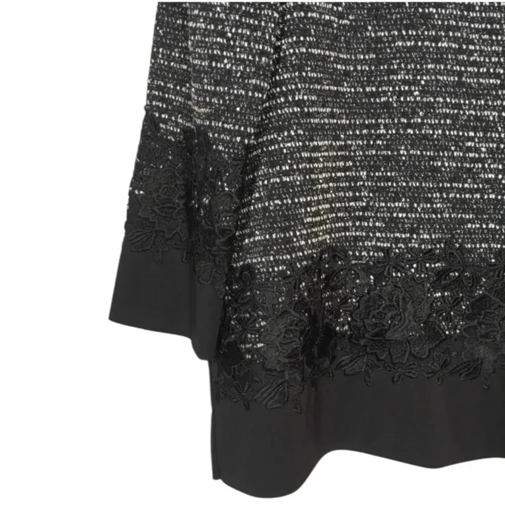 Karl Lagerfeld Floral Embroidered Tweed Black White 3/4 Sleeve Blouse Size S - Image 7