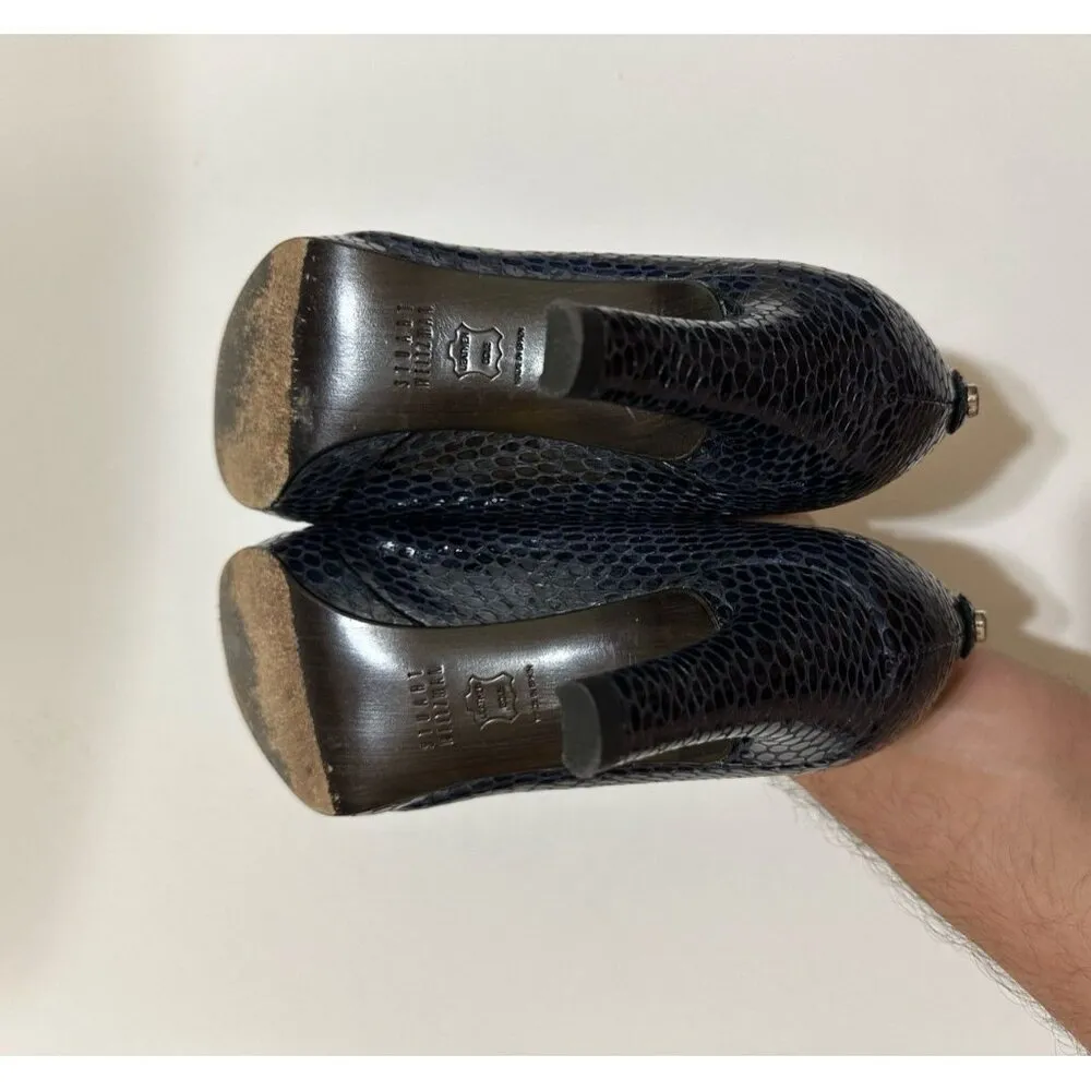 Stuart Weitzman Snake Print Embossed Peeptoe Heels in Dark Gray Size 7.0 - Image 10